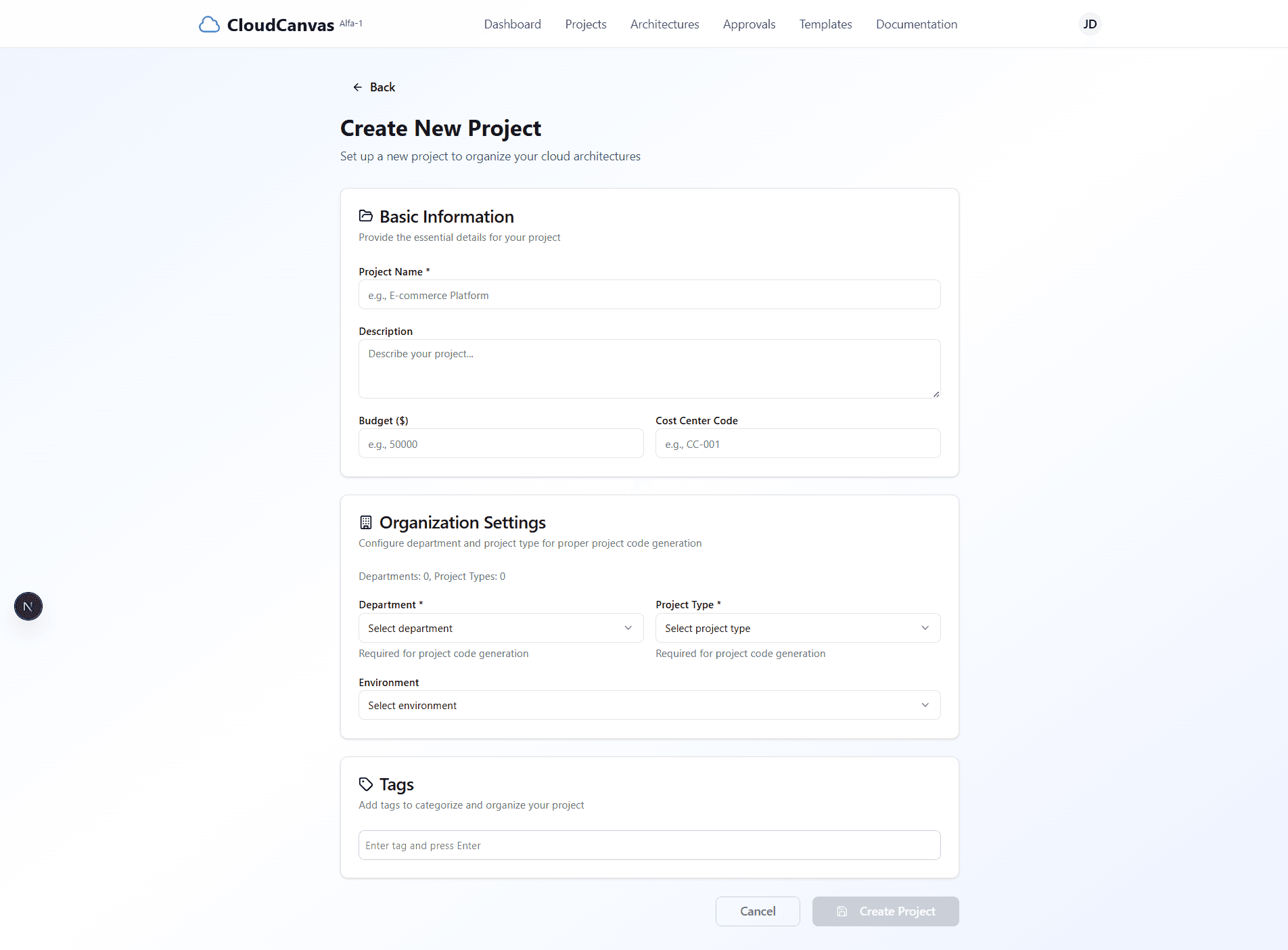 Project Creation Form